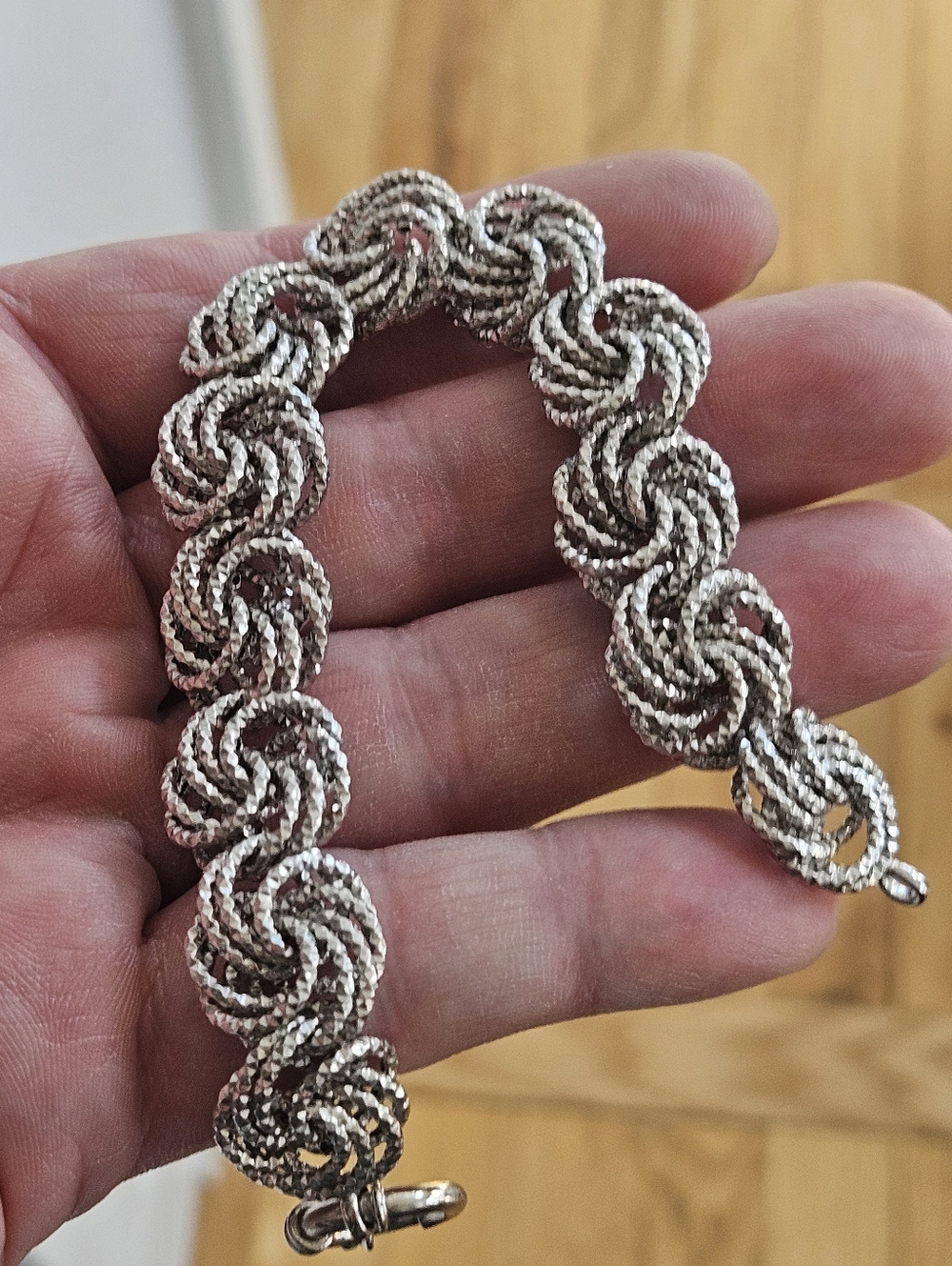 Unique Vintage OT 925 Turkey Sterling Silver Braided Swirl Statment Bracelet 8" - Picture 2 of 5